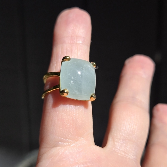 12k Aquamarine cushion cut 24k gold ring sz7 - Picture 4 of 9